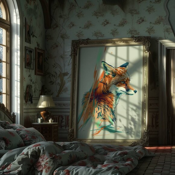 Original Abstract Fox Art Print + Digital Copy, Colorful Vibrant Illustration - Picture 5 of 10